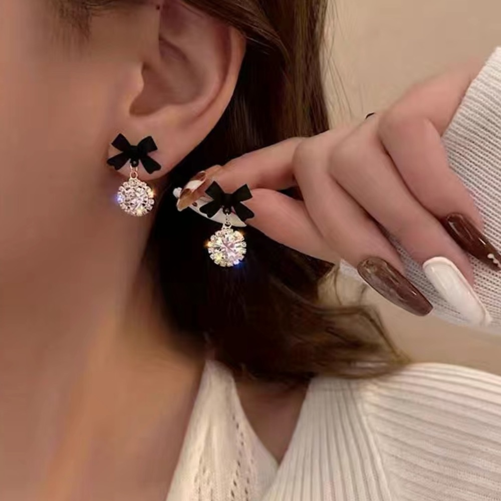 Elegant Black Bow Crystal Earrings NWT